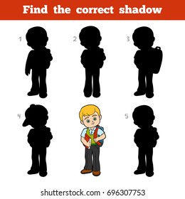Find the correct shadow, education game for children, Schoolboy with a book