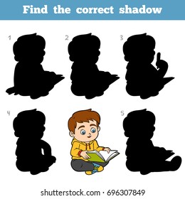 Find the correct shadow, education game for children, Young boy reading a book