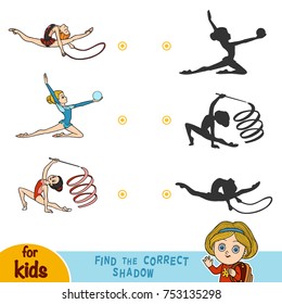 Find the correct shadow, education game for children, set of gymnasts girl