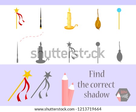 Find the correct shadow, education game for children. Cute Cartoon animals and Nature. vector illustration