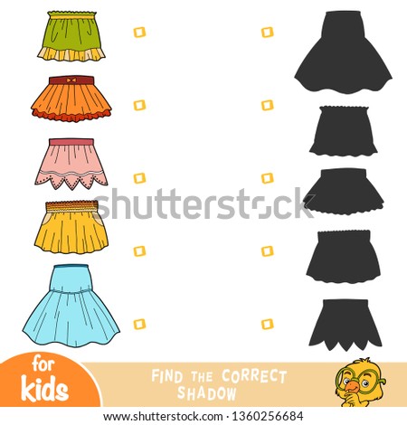 Find the correct shadow, education game for children, set of skirts
