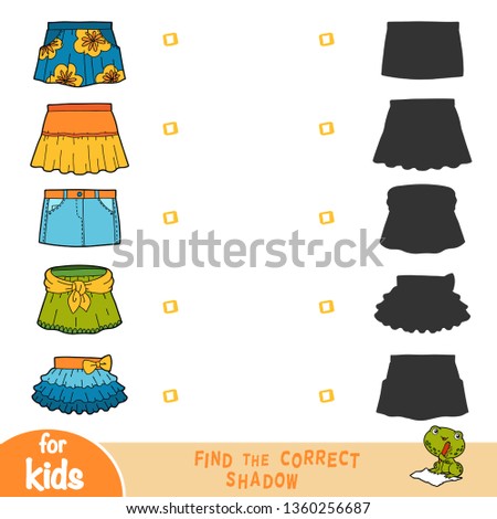Find the correct shadow, education game for children, set of skirts
