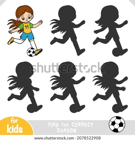 Find the correct shadow, education game for children, Football player girl with a ball