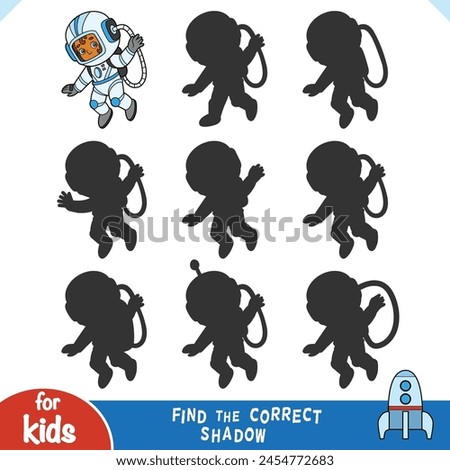 Find the correct shadow, education game for children, Cute cartoon girl astronaut
