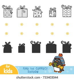 Find the correct shadow, education games for children. Black and white Christmas gifts