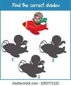 Find the correct shadow. Educational game for kids. Cartoon Vector illustration.

