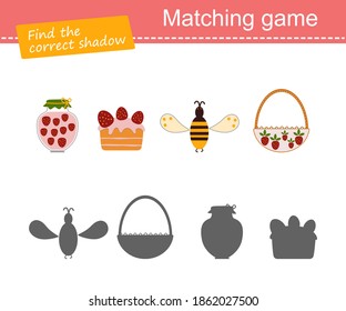 Find correct shadow. Educational game for children. Flat cartoon style. Vector illustration