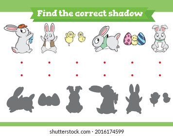 Find the correct shadow. Educational game for children. Cartoon vector illustration.