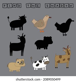 Find the correct shadow. Educational game for children. Cartoon vector illustration.