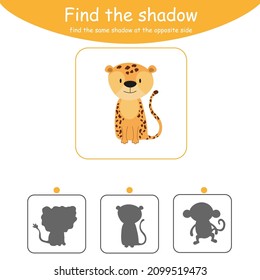 Find the correct shadow. Educational game for children. Cartoon vector illustration. Animals. Jaguar