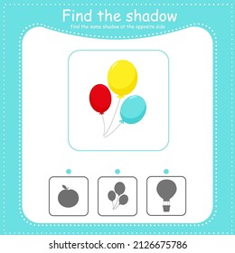 Find the correct shadow. Educational game for children. Cartoon vector illustration. Balloons