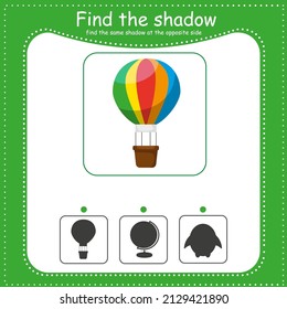 Find the correct shadow. Educational game for children. Cartoon vector illustration. Balloon