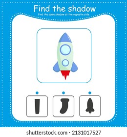 Find the correct shadow. Educational game for children. Rocket