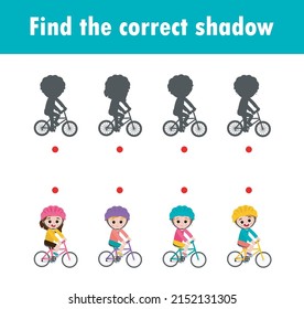 Find the correct shadow. Educational game for children, Shadow Matching Game for kids, Visual game for kid. Connect the dots picture ,Education Vector Illustration.