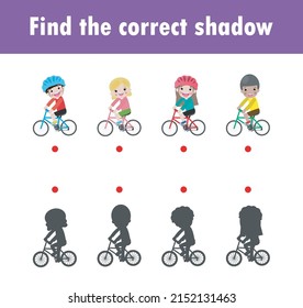 Find the correct shadow. Educational game for children, Shadow Matching Game for kids, Visual game for kid. Connect the dots picture ,Education Vector Illustration.