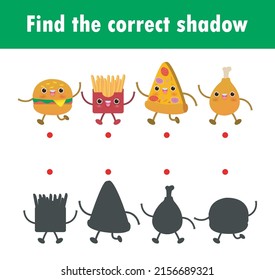 Find the correct shadow. Educational game for children, Shadow Matching Game for kids, Visual game for kid. Connect the dots picture ,Education Vector Illustration.
