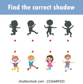 Find the correct shadow. Educational game for children, Shadow Matching Game for kids, Visual game for kid. Connect the dots picture ,Education Vector Illustration.