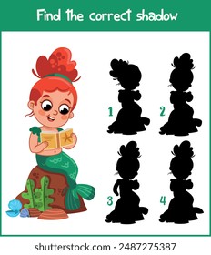 Find the correct shadow. Educational game for kids. Cartoon Vector illustration.