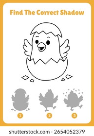 Find the correct shadow. An educational game featuring a hatching chick, match the correct shadow.