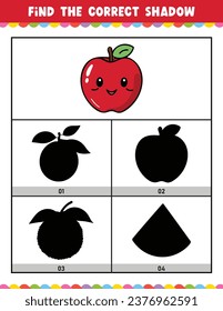 Find the correct shadow educational shadow match game worksheet for kids cartoon vector illustration