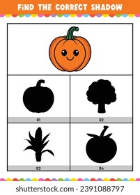 Find the correct shadow educational shadow match game worksheet for kids cartoon vector illustration