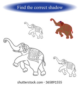 Find the correct shadow ( Elephant ) for children. Vector illustration.