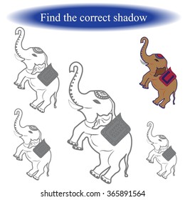 Find the correct shadow ( Elephant ) for children. Vector illustration.