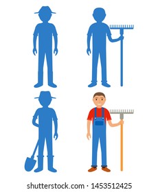Find the correct shadow farmer.Educational game for children villager.Flat illustration vector. A game concept for kindergarten, elementary school.
