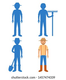 Find the correct shadow farmer.Educational game for children villager.Flat illustration vector. A game concept for kindergarten, elementary school.