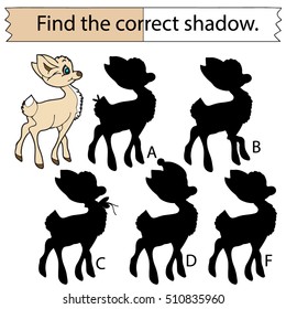 Find the correct shadow. Fawn.  Educational game for children.