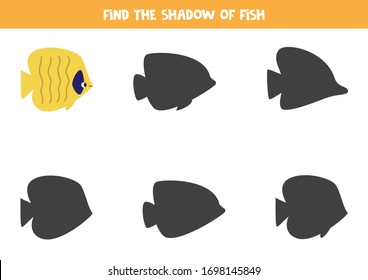 Encuentra la sombra correcta de los peces. Juego educativo lógico para niños.