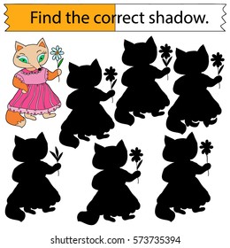 Find the correct shadow.  Fox.  Educational game for children. Black and White.