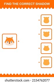 Find the correct shadow Fox face. Worksheet for kids