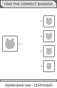 Find the correct shadow Frog face. Worksheet for kids