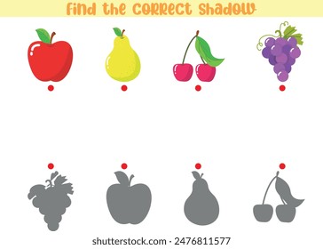 Find the correct shadow with fruits for preschool kids