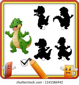 Find the correct shadow. Funny crocodile standing and waving. Education Game for Children