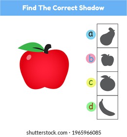 Find The Correct Shadow Game Apple Cartoon Illustration Vector.