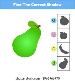 Find The Correct Shadow Game Avocado Cartoon Illustration Vector.