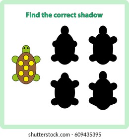 Find the correct shadow, game for children, kids - turtle