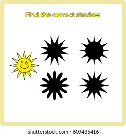 Find the correct shadow, game for children, kids - sun