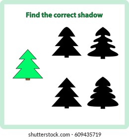 Find the correct shadow, game for children, kids - christmass tree