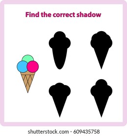 Find the correct shadow, game for children, kids - icecream