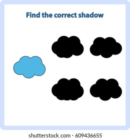 Find the correct shadow, game for children, kids - clouds