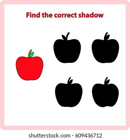 Find the correct shadow, game for children, kids - apple