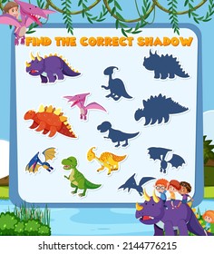 Find the correct shadow game template of dinosaur illustration