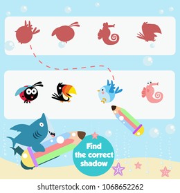 Find the correct shadow games for children series. Animal games for kid.