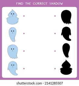 Find the correct shadow for ghost. Vector worksheet of simple educational game for kids