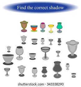 Find the correct shadow ( Glasses ) for children. Vector illustration.