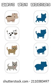 Find correct shadow with hamster, cow, cat, dog.  Kids educational game. 
