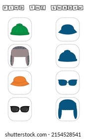 Find correct shadow with hat, panama,sunglasses.  Kids educational game. 
